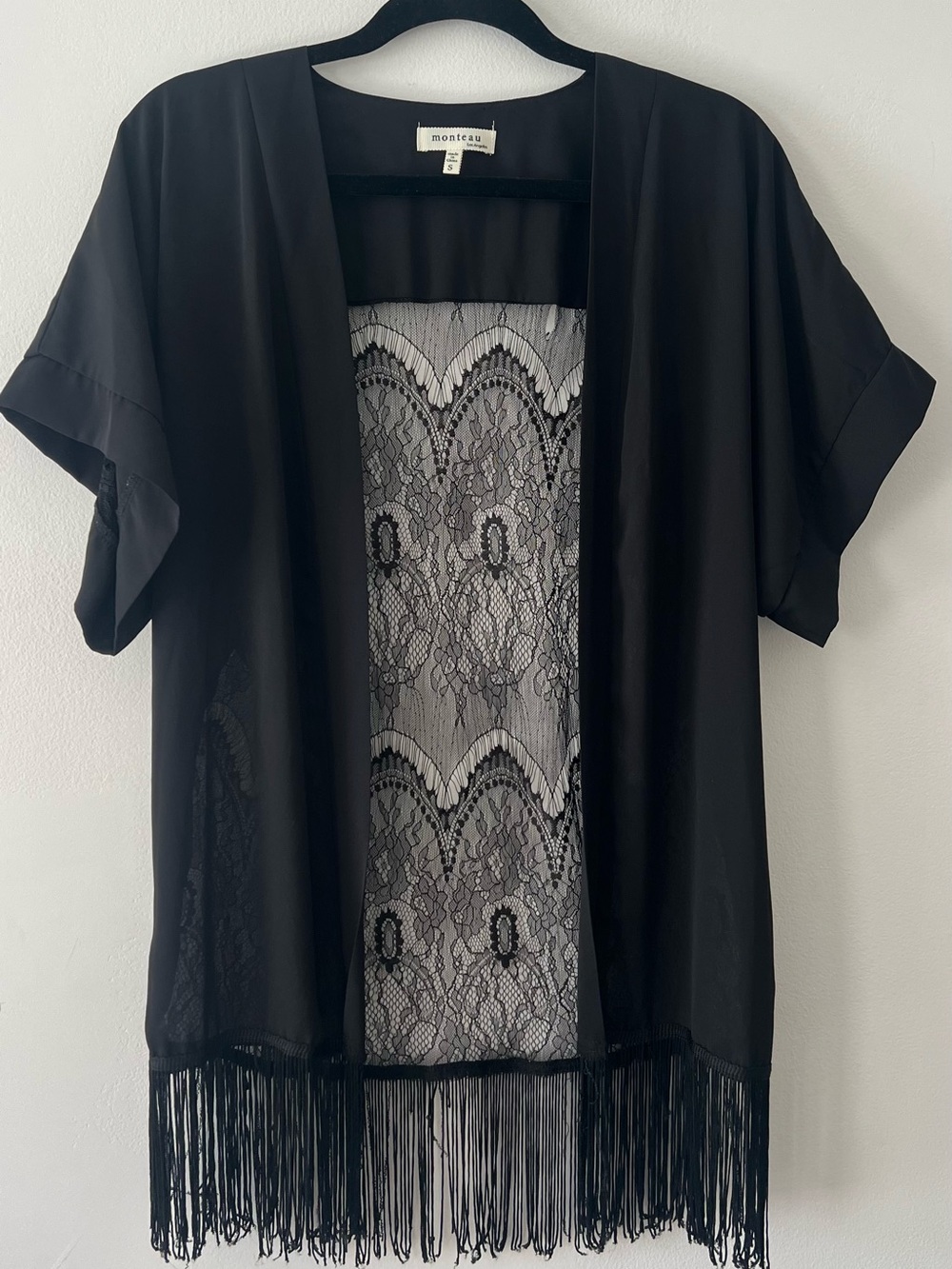 Sheer Black Lace Fringe Kimono